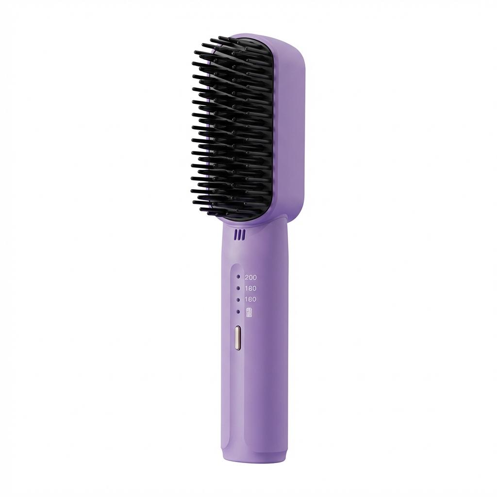 

Hair Straightener Brush Cordless Detangling Styling Tool with Fast Heating Anti-Scald Design for All Hair Types Home Travel Use фіолетовий