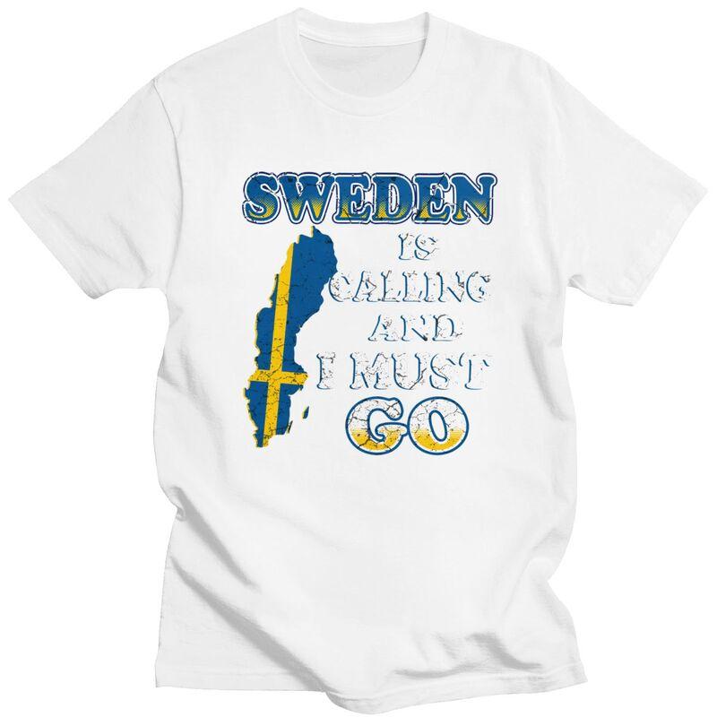 Mens Sweden Is Calling T Shirt Short Sleeve Cotton Tshirts Valentines Day Gift Casual Sweden Flag Tee Loose Fit Clothing