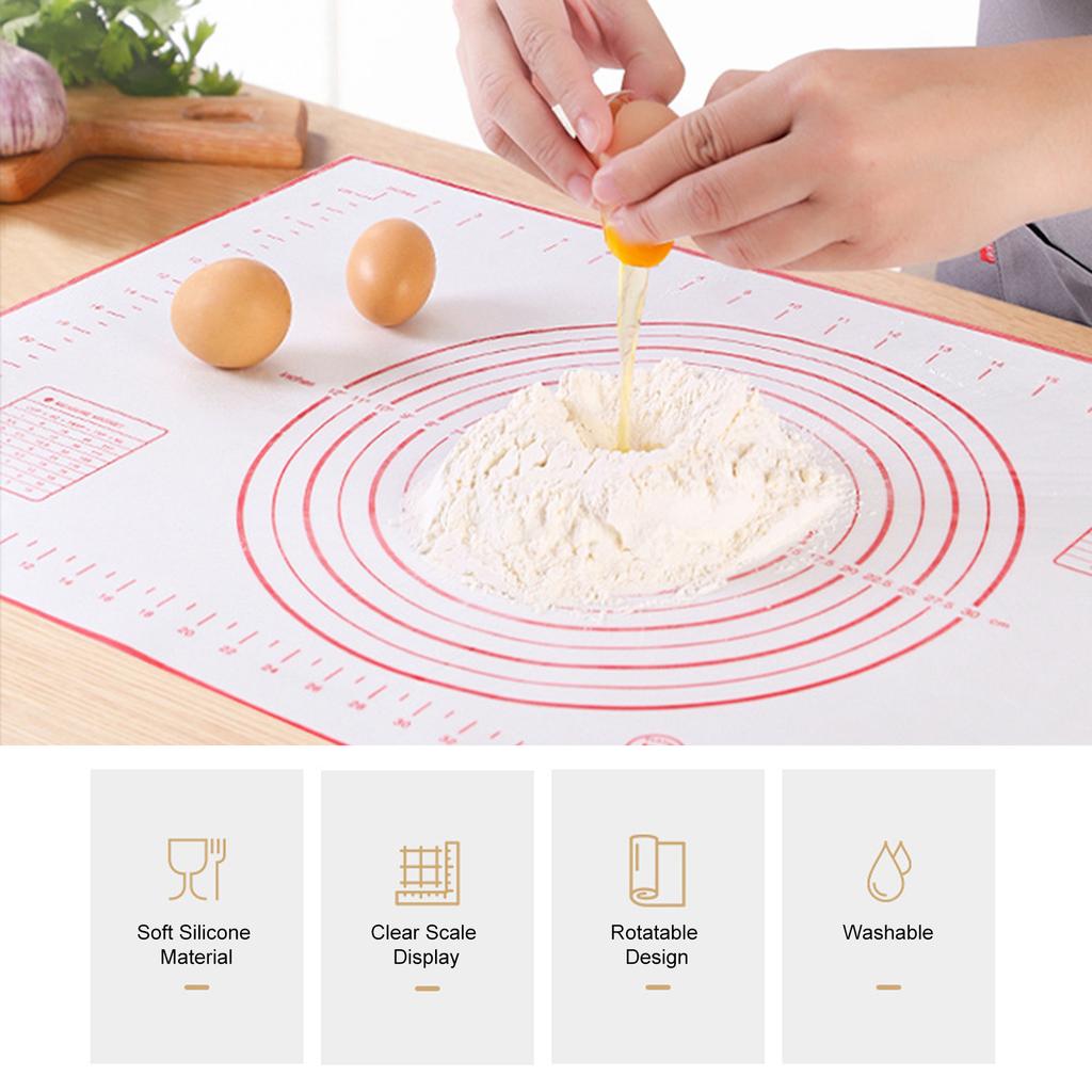 Silicone Making Baking Mat BBQ Mat with Clear Scale Design Washable Rotatable for Home Kitchen Daily Use