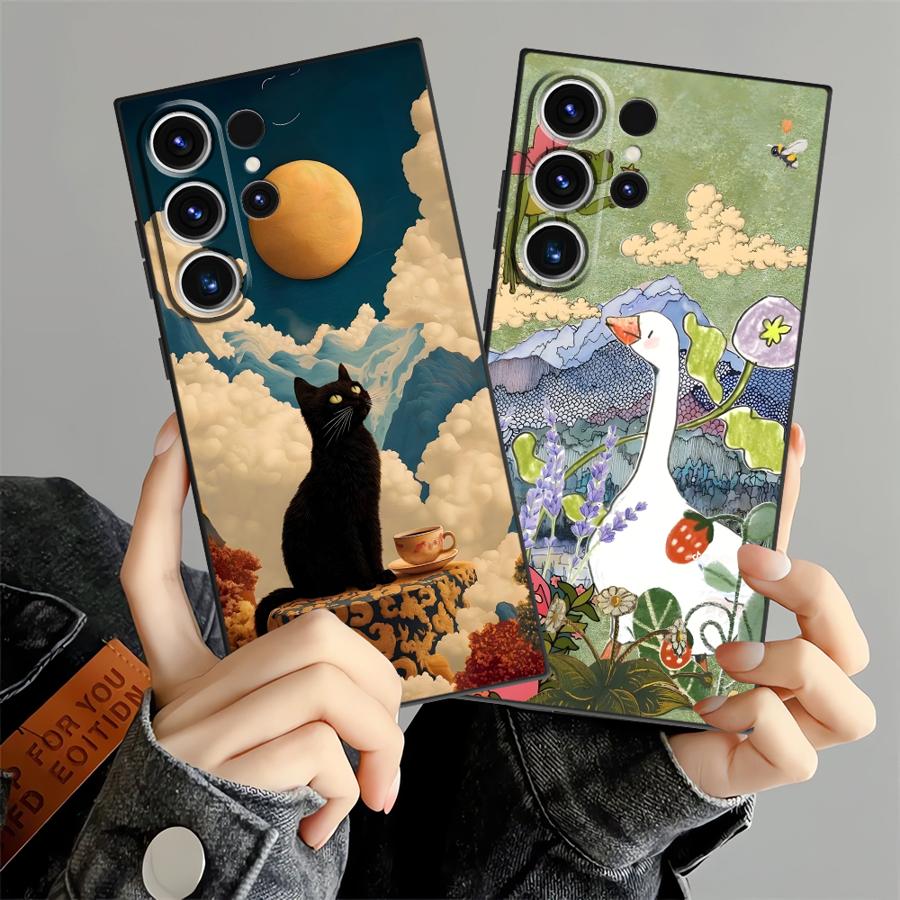 Cartoon Duck Cat Case for Samsung Galaxy S26 Ultra S10 S9 Note 20 8 9 10 S24 S25 Plus S21 FE S20 Ultra S23 Funda Phone Cover