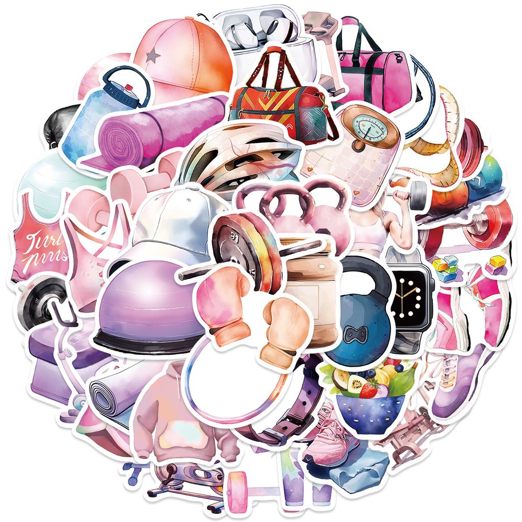 50 Cartoon Fitness Sports Equipment Graffiti Stickers Guitar Notebook Suitcase DIY Waterproof Stickers