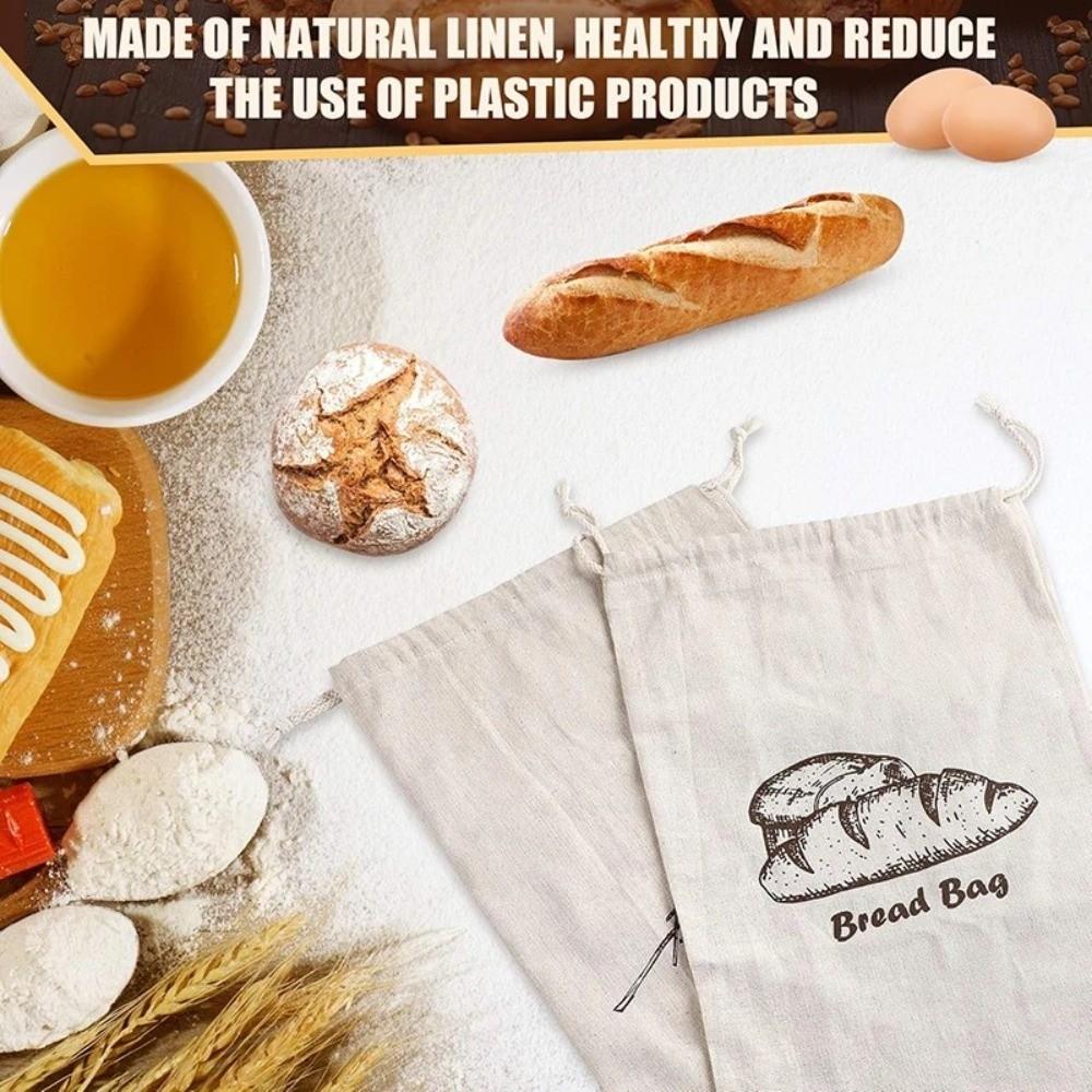 Reusable Linen Bread Bag Oxford Cloth Drawstring Bag Durable Bread Storage Bags  Kitchen Supplies