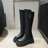 Knee Over Long Boots For Women  New Retro Round Toe Thick Soled High Boots With Thick Heels And Leather Buckle Elastic Boots