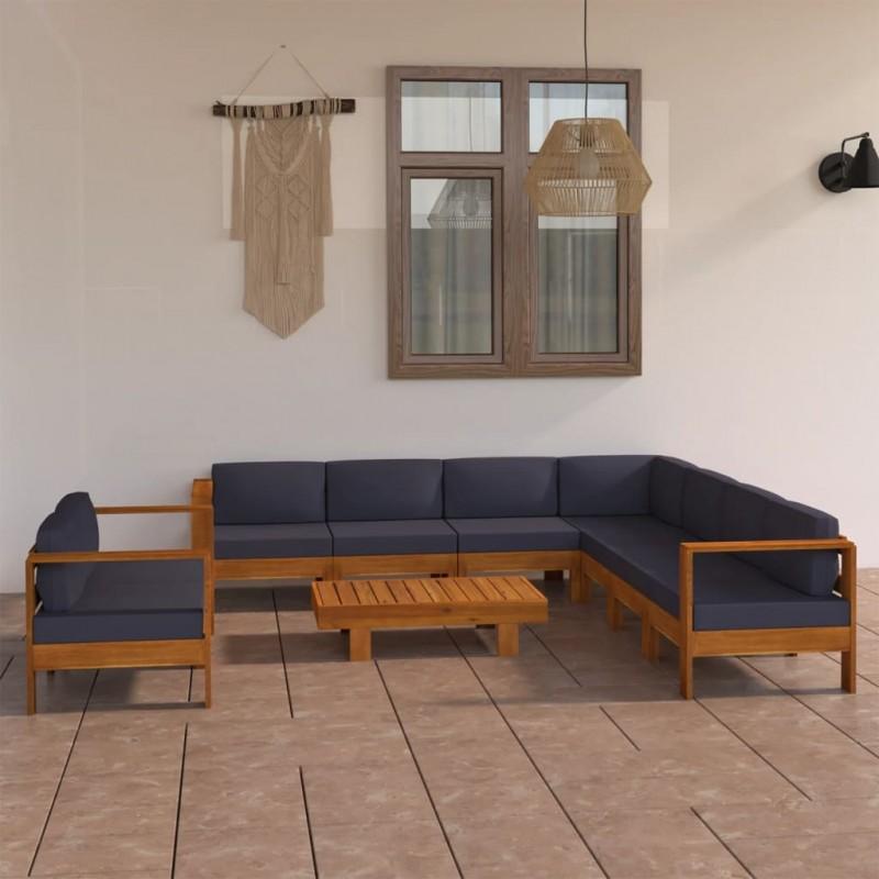 Day and Night - Day and Night Garden Furniture 9 Pieces with Dark Gray Acacia Wood Cushions