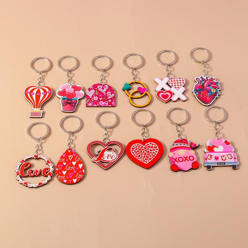 Cute Love Heart Keychain Balloon Flower Key Ring Pendants for Women Girls Handbag Decor DIY Valentine's Day Jewelry Gifts