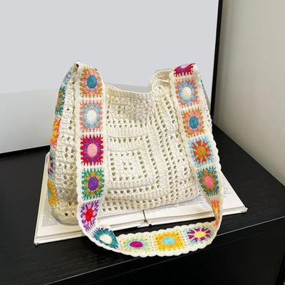 Borsa a tracolla vintage da donna in tessuto cavo lavorato a maglia, grande capacità, per spiaggia, viaggio, shopping bag