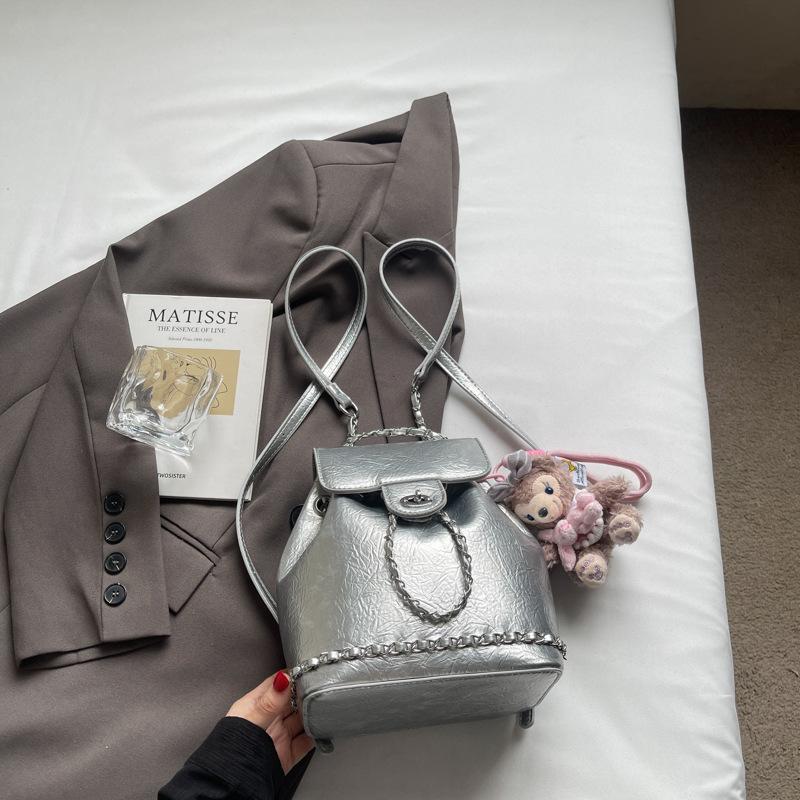 High-value Foreign-style Niche Silver Women's Backpack 2025 Summer New Mini Backpack Student Travel Schoolbag