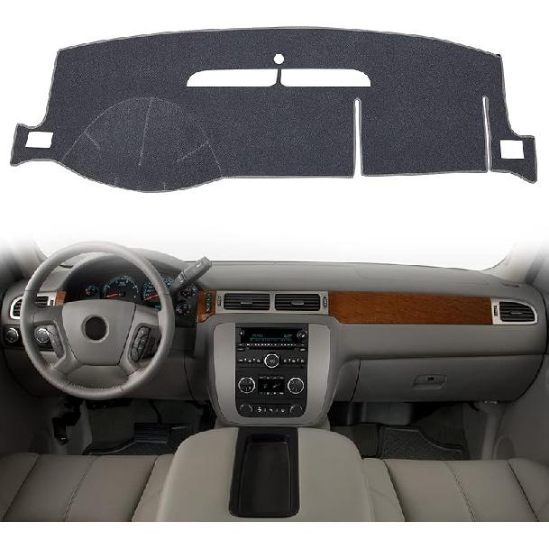Gray Polyester Dashboard Cover - Fit For 2007-2014 Chevy Tahoe, Avalanche, Suburban, Silverado 1500 2500 3500 LTZ, GMC Sierra SLT Denali, Yukon XL