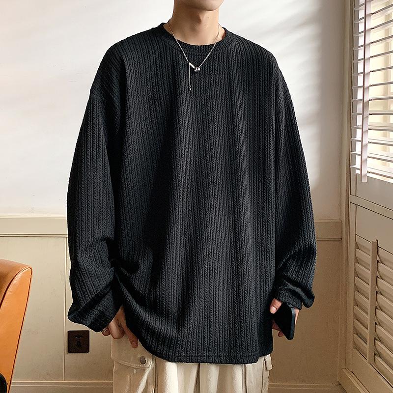 Men's Hong Kong Style Heavyweight Loose Long-Sleeve Plus Size T-Shirt for Spring/Autumn