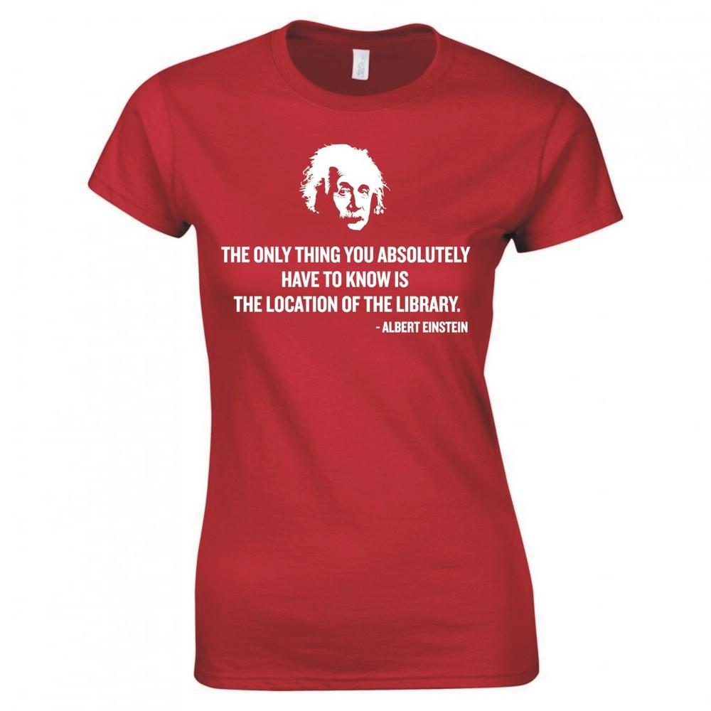Funny Albert Einstein Location Of The Library Ladies Skinny Fit Tshirt S