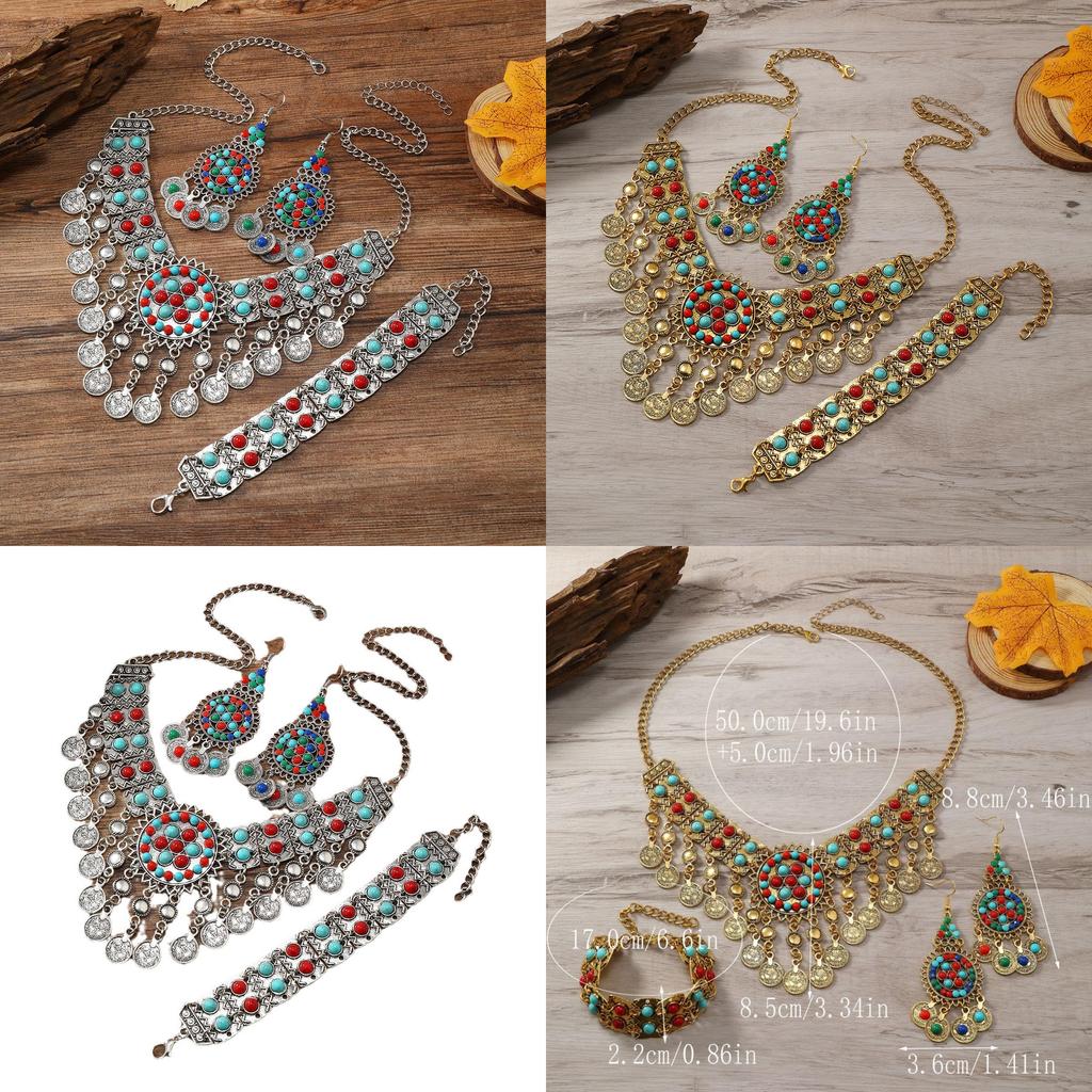 Vintage Multi Layer Coin Colored Necklace With Alloy Chain For Ladies Fashion Accessories