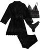 Women's Pajama Fashion 4-piece Set Lace Satin Strap Sexy Pajama Set Dress Skin Friendly Comfortable Casual Pajama Skirt