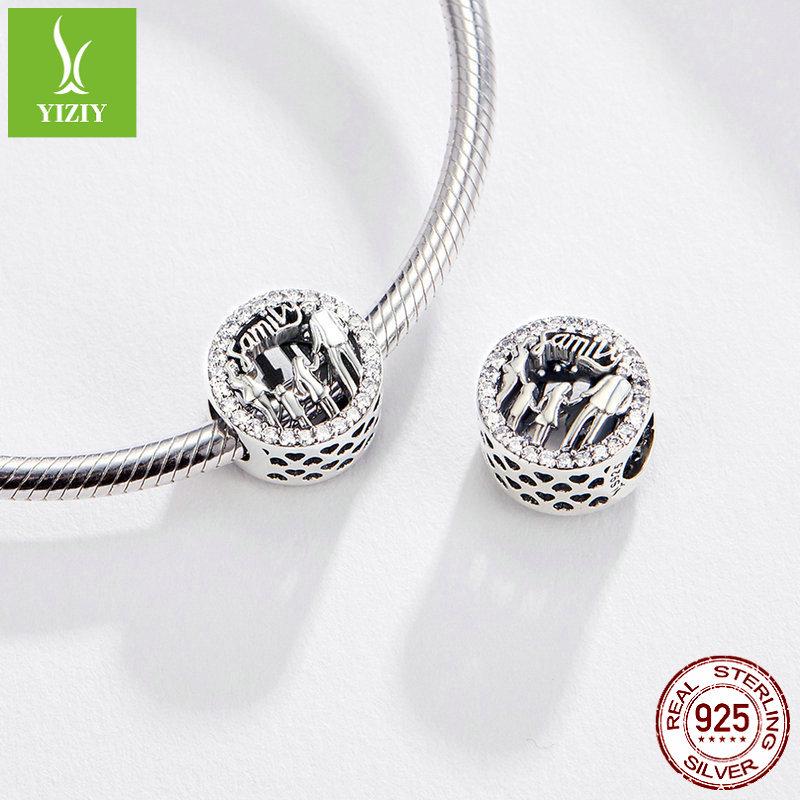 S925 Sterling Silver Family Charm Beaded Bracelet DIY Jewelry Accessory SCC1184