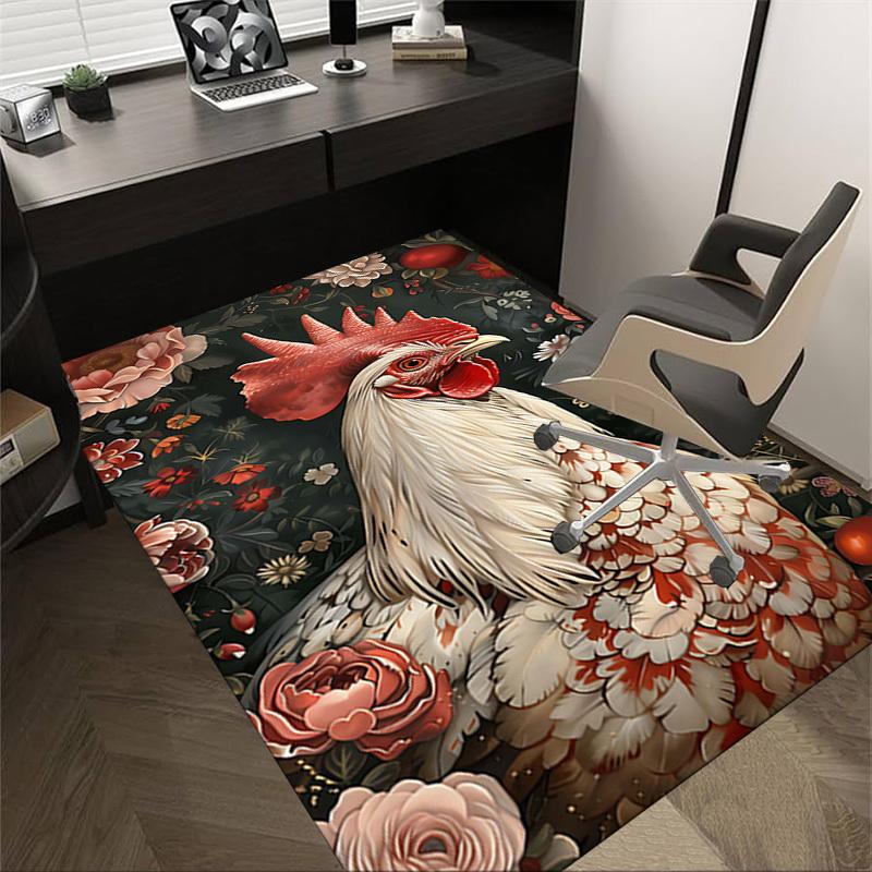 

1PC Rooster Floral Non-Slip Floor Carpet Compatible for Office&Living Room&Bedroom&Dining room - Flat-Weave Machine-O384 60cm by 90cm
