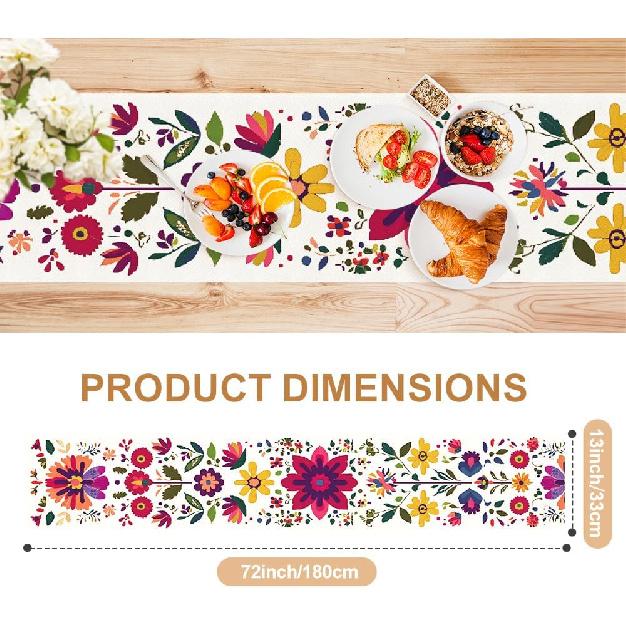 ANNA QUEEN Boho Floral Table Runner 13x72 Inch, Colorful Mexican Otomi-Style, Folk Art Table Decor for Dining Table, Fiesta Party, Kitchen, Wedding