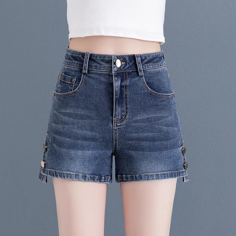 Straight Denim Shorts Women s Small Pear-shaped Figure Summer High Waist and Thin A-character Five-point Pants Trendy High-waisted Denim Shorts S синий