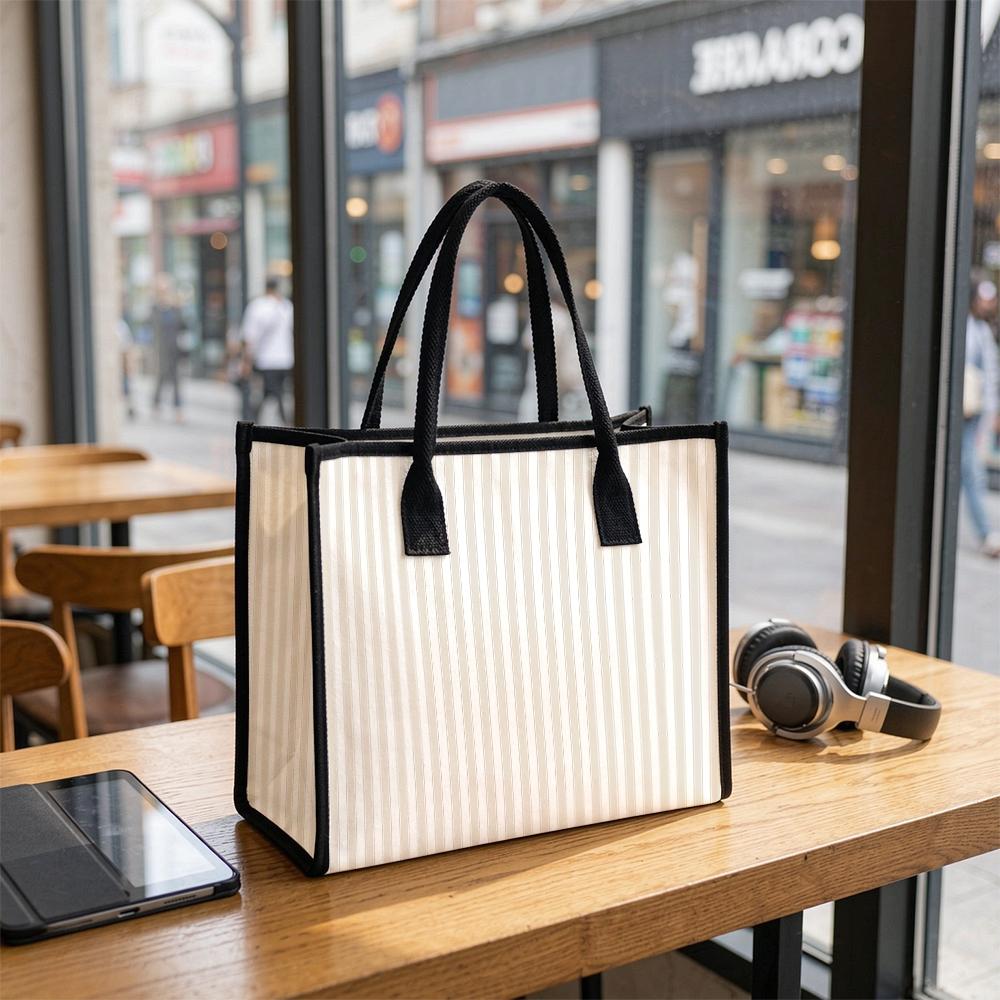 Casual Striped Canvas Tote Bag for Daily Use
