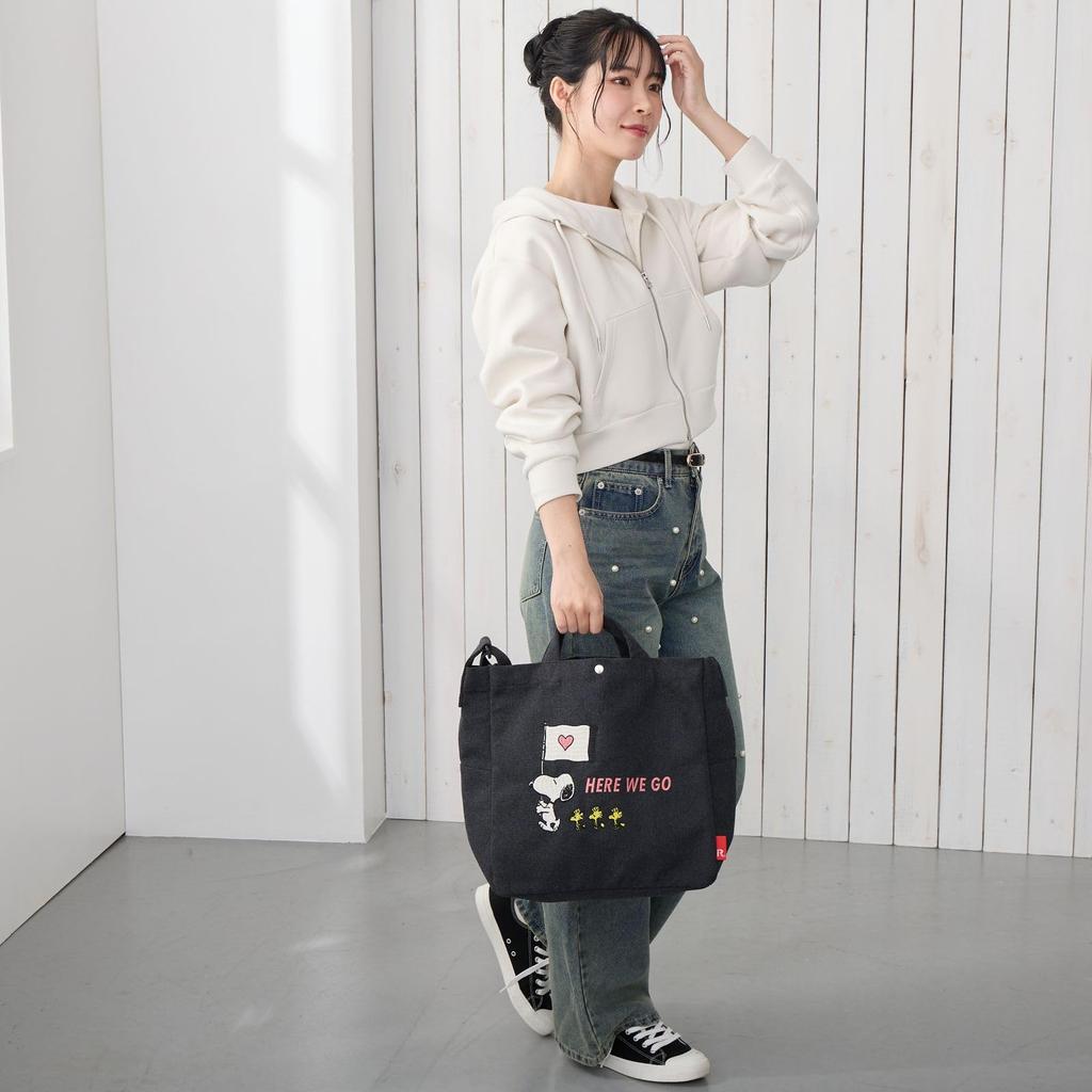 ROOTOTE Women's Snoopy Tote Bag, A4 Size, Embroidered, IP Medium, 2-Way, Peanuts-0J 8441 (02 Khaki)