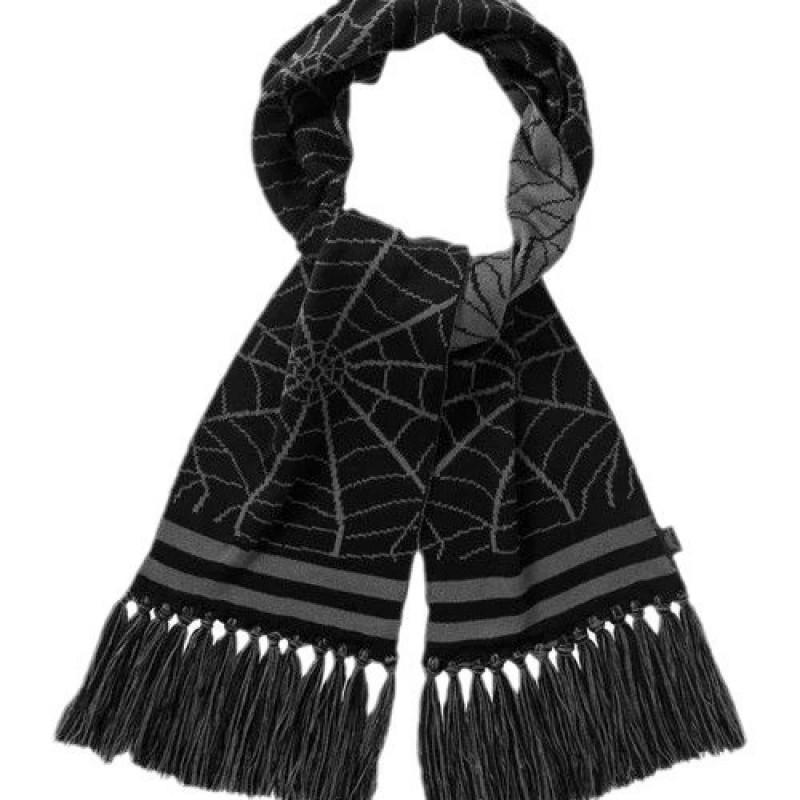 Winter-Strickschal mit Fledermaus-Spinnennetz-Print Warm Unisex Langer Wickelschal Streetwear