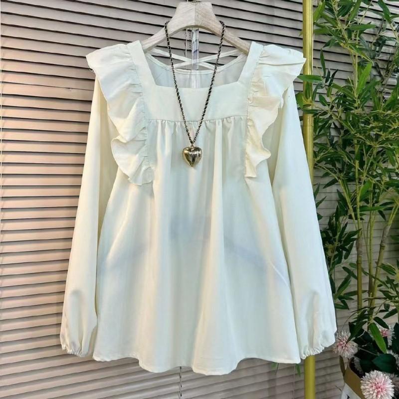 

Harajuku Square Neck Blouse Women Long Sleeve Shirt Summer Sweety Office Lady Chic XL білий