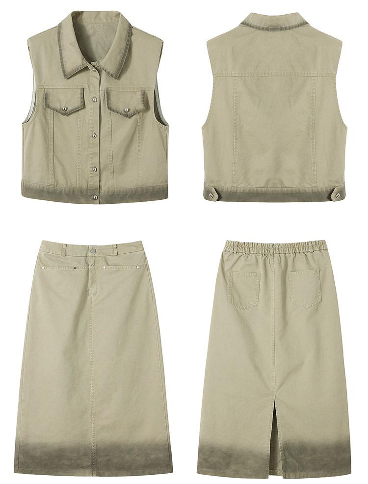 Gradient Denim Three-Piece Midi Skirt Set - 2025 Stylish & Age-Reducing Fashion (Model LU8933)