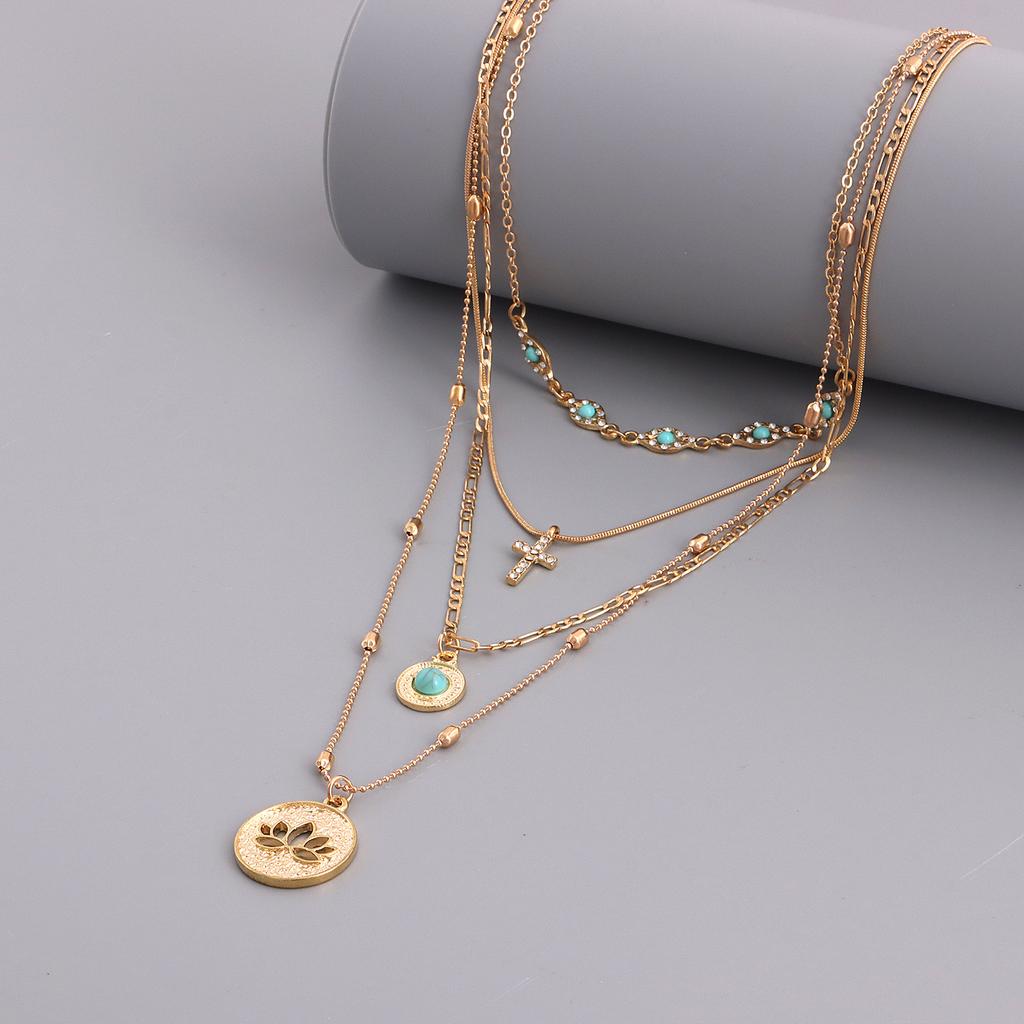 1Pcs Boho Stone Flower Plate Pendant Choker Necklace for Women Vintage Gold Color Adjustable Chain Aesthetic Jewelry Gift