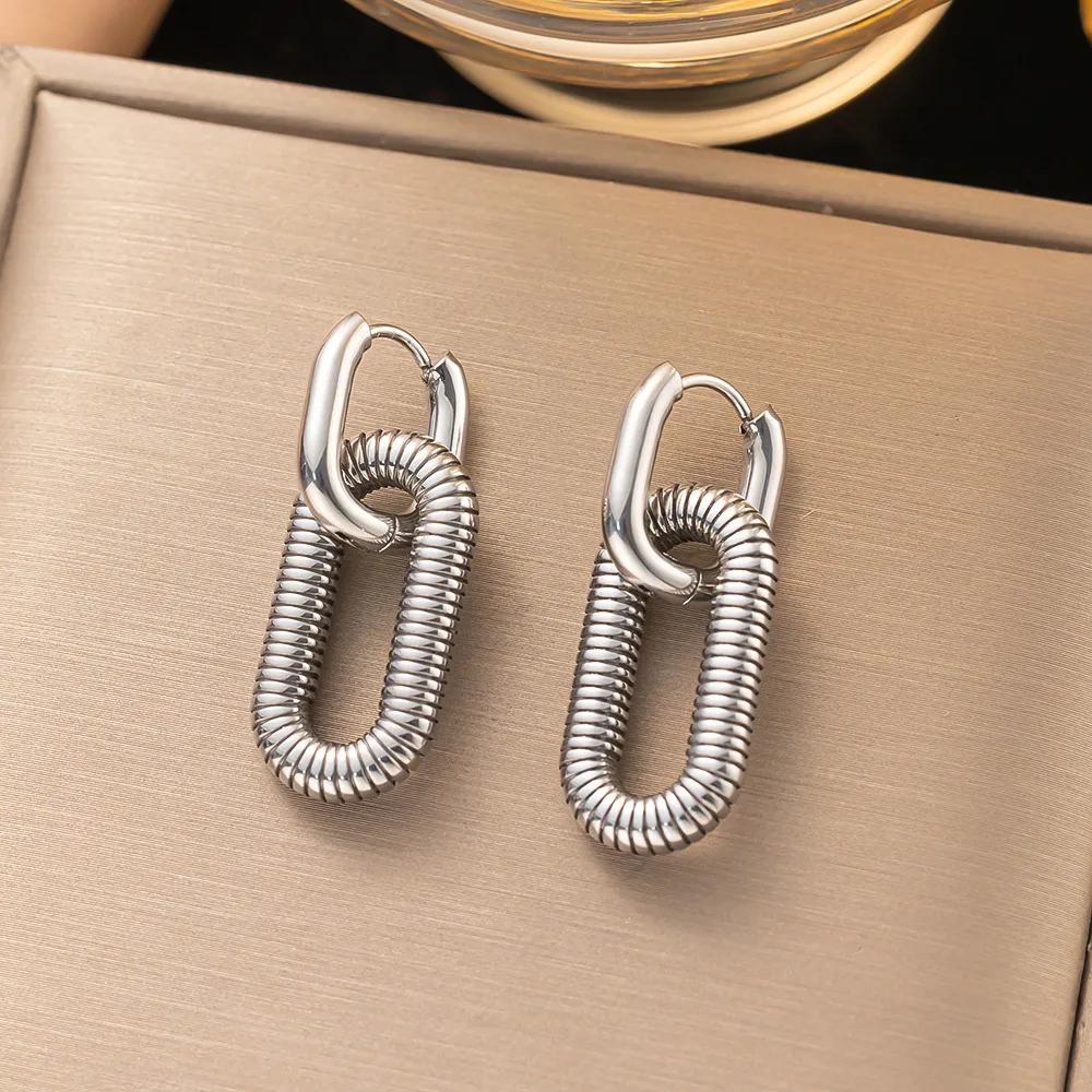 Retro Double Loop Design Drop Earring Gold Copper Color Geometric Round Earrings for Women Girls Punk Hip Hop Fashion Zircon G