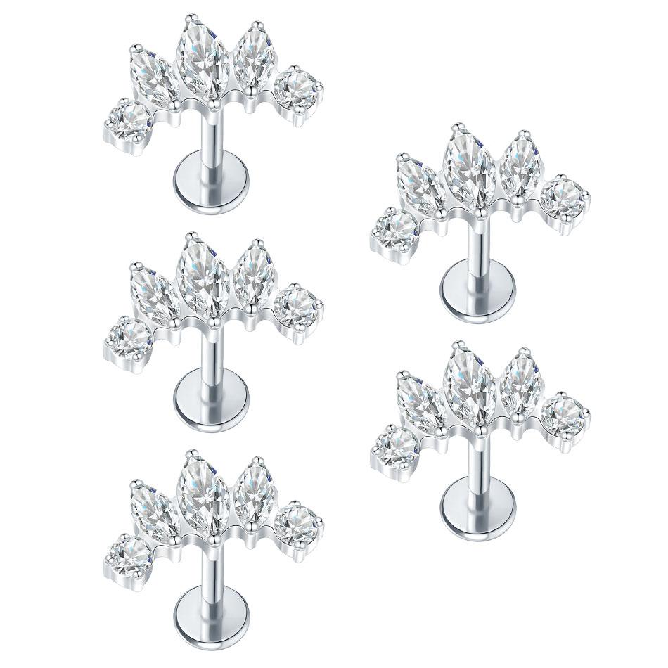 1/5PCS Steel 16G Cluster Marquise CZ Tragus Helix Stud Conch Lobe Rook Cartilage Leaf Flat Back Labret Stud Earrings Jewelry