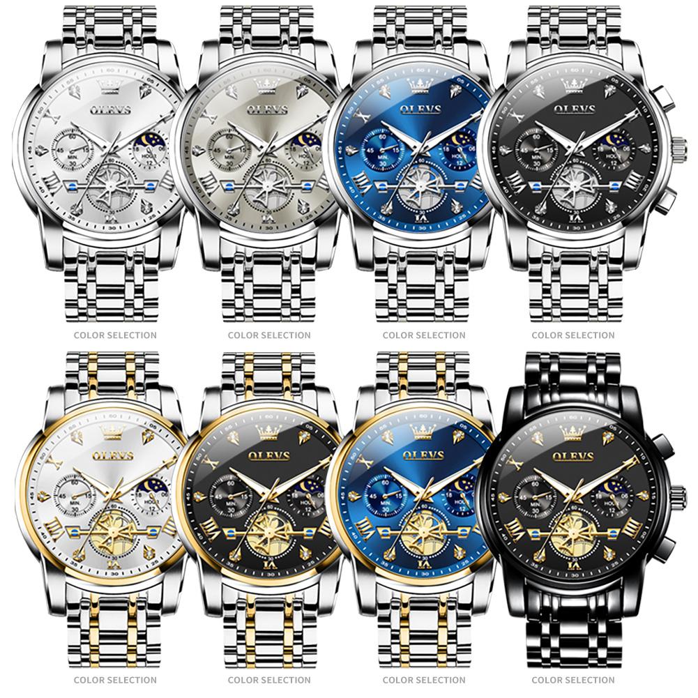 OLEVS Brand New Men's Steel Band Watch Multi Functional Business Fashion Waterproof 2856