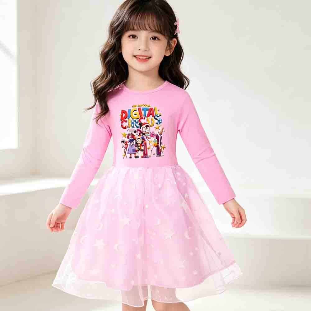 Digital Circus Merch Girls Dress Kids Pomni Newyear Clothes Baby Casual Fly Sleeve Dresses Christmas Party Birthday Gifts Vestidos 110cm