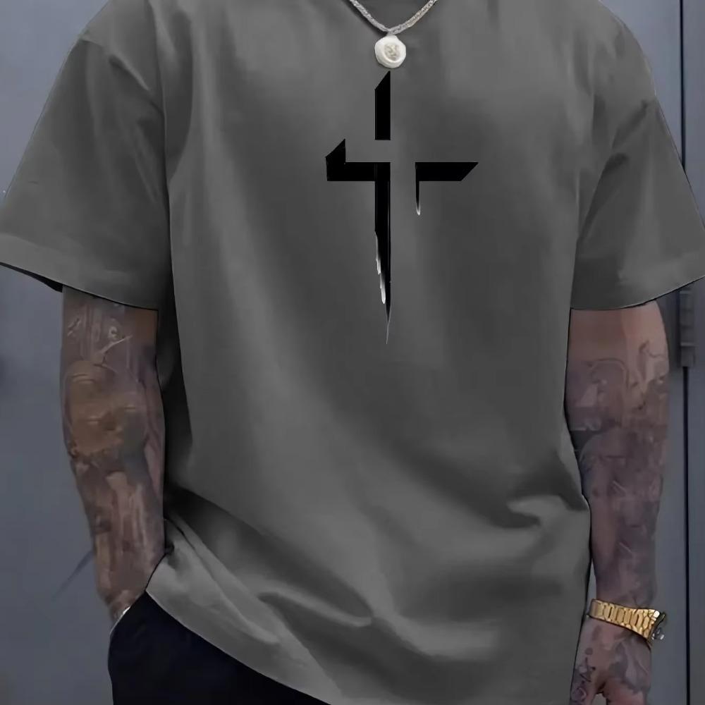 Men's Casual Summer T-shirts Round-neck Short-sleeved T-shirts And Creative Cross-shaped 3D Printed Loose And Comfortable Tops