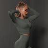 Seamless Tight Solid Color Pleated Sports Long Sleeved Top With High Elasticity, Breathability, Running, Fitness, Yoga Clothes For Women