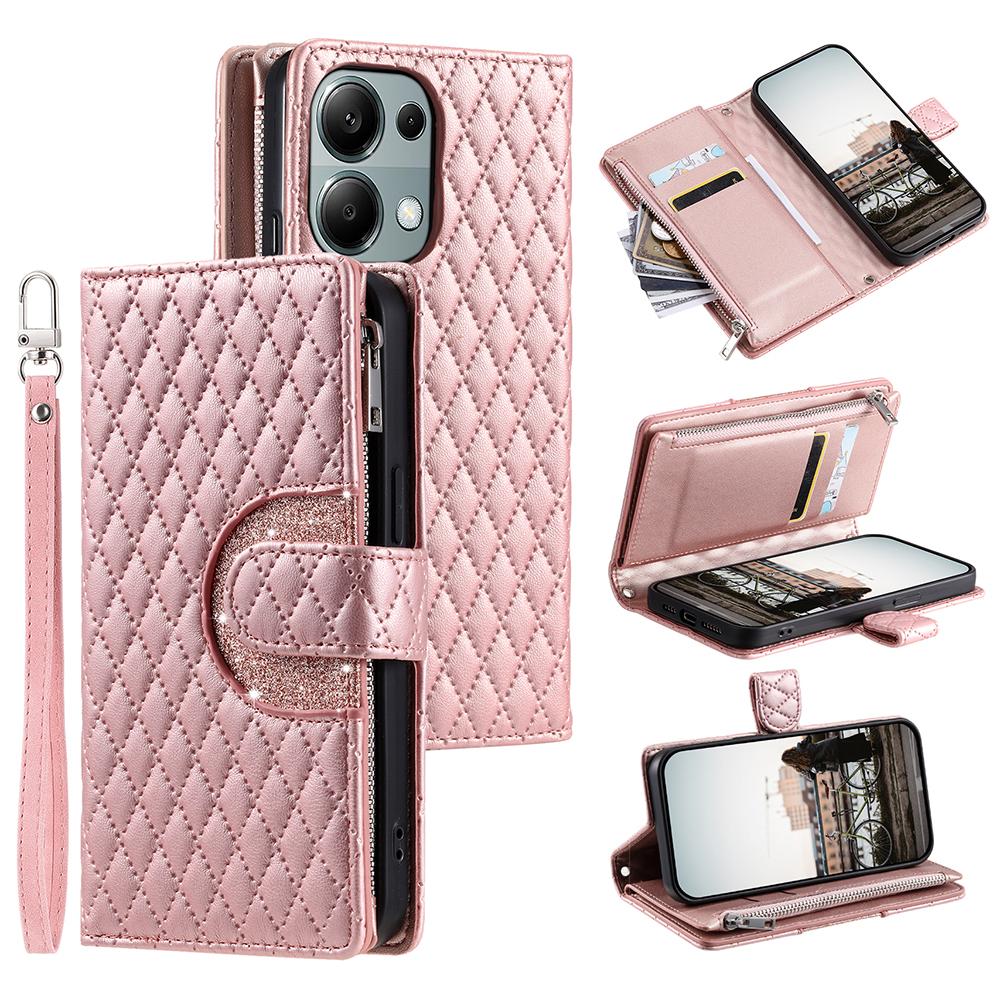 Style 012 for Xiaomi Redmi Note 13 Pro 4G/Poco M6 Pro 4G Zipper Wallet Cover Rhombus PU Stand Phone Case
