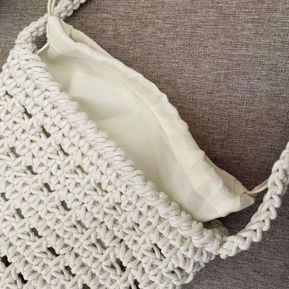Cute Korean Style Hollow Out Knitted Weave Bag Braided Solid Color Knitted Shoulder Bag Handbag Vacation Style Beach Bag Daily