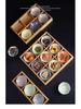 Nine-Compartment Solid Wood & Ceramic Tray for Dried Fruits, Nuts & Tea Snacks - Chinese & Japanese Style.