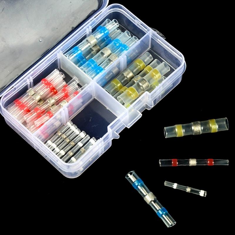 Set of 50pcs/100pcs Heat Shrink Butt Connectors Assortment Color Box Packed Low Temperature Soldering Wire Terminals