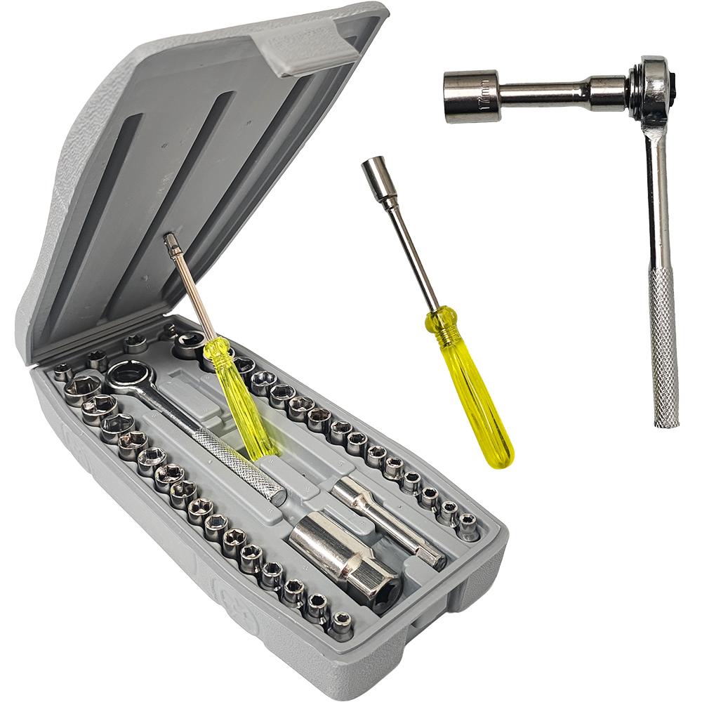 40PCS 1/4"Drive CR-V Steel Socket and Ratchet Set, Durable Tool Kit for Professional and Home Garage