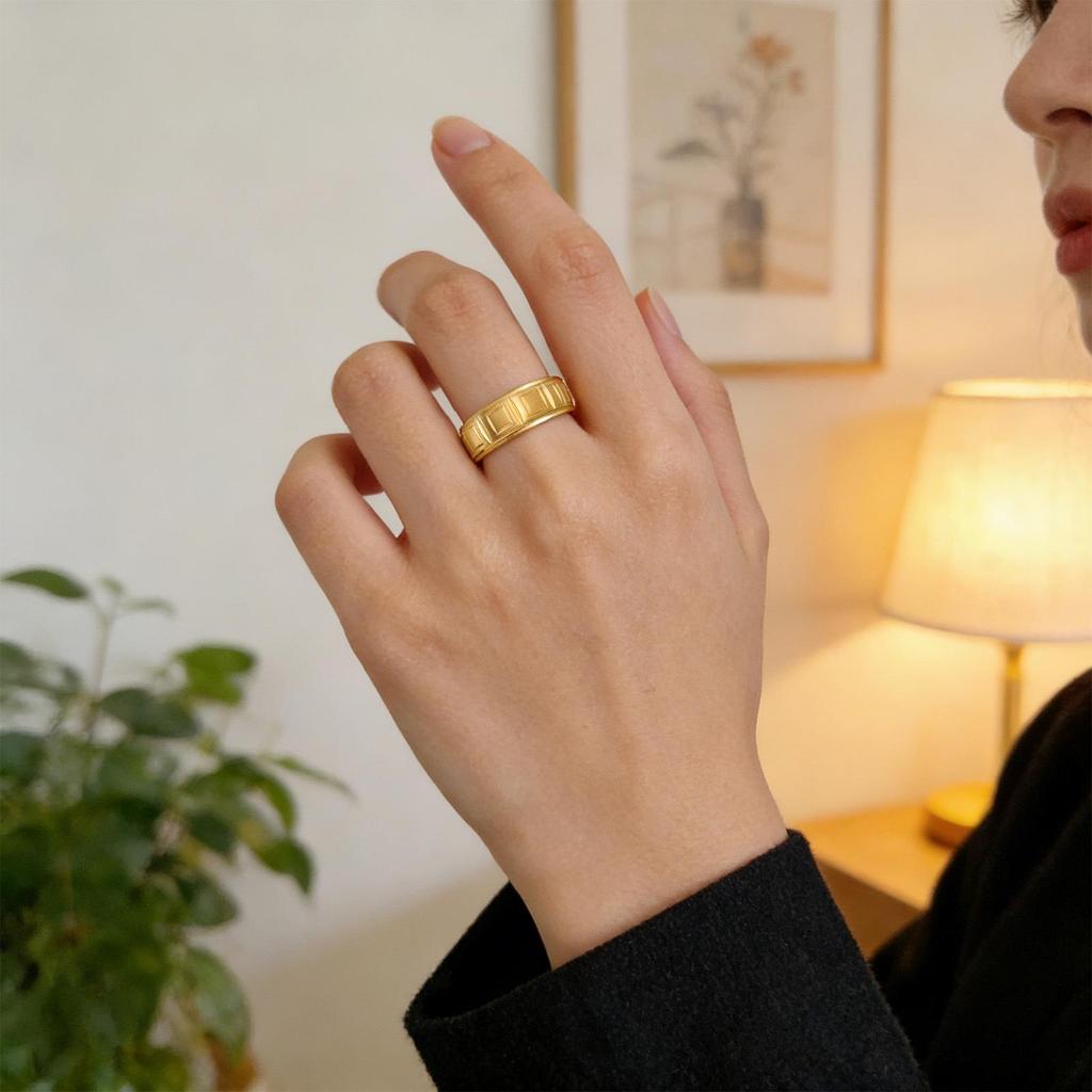 Retro Engraved Stainless Steel Men's Ring - Sanded Titanium, European & American Design, Colorfast