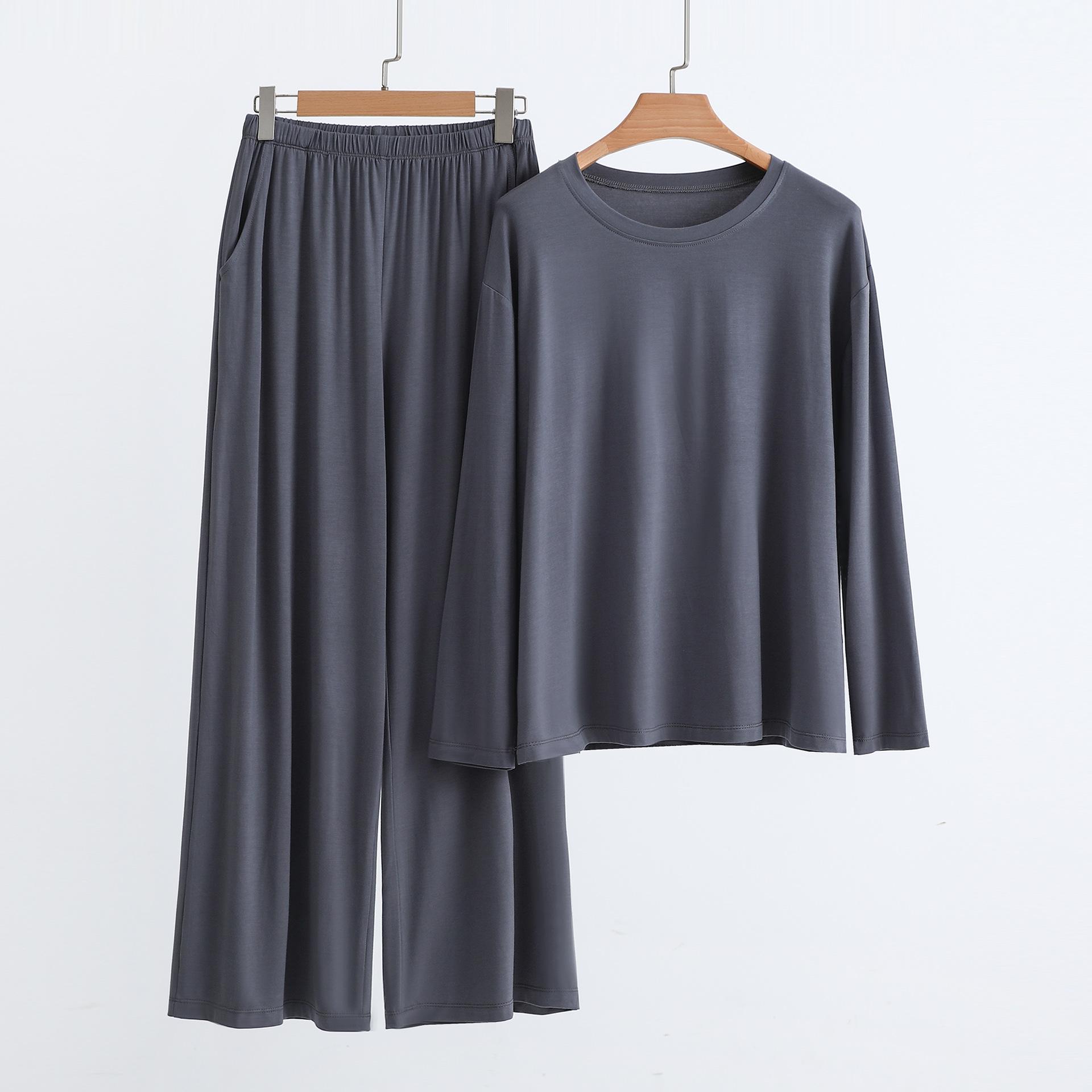 

Женский комплект пижамы из модала класса люкс - Длинный рукав, Длинные брюки, Круглый вырез, Высокая эластичность, Большой размер, Повседневная домашняя одежда. L (recommended 45-67.5 kg)