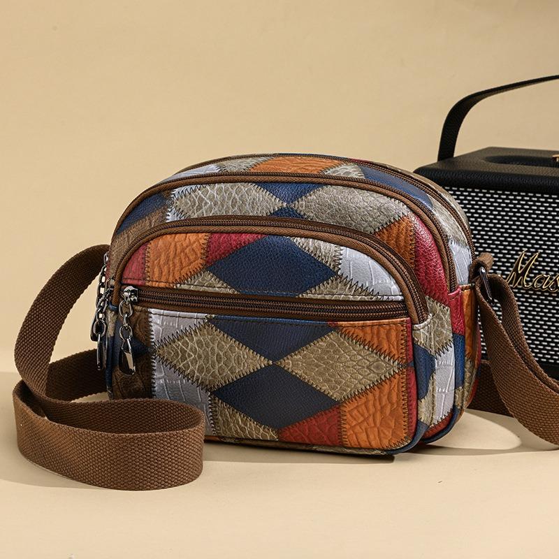 Fashion retro splicing contrasting color small square bag new niche design multi-pocket backpack work shoulder bag