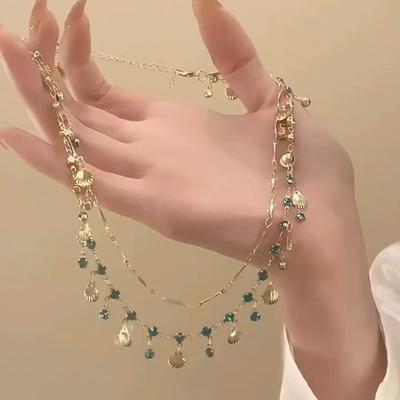 Collana Bracciale Nappa Pendente Conchiglia a Doppio Strato Per Donne Ragazze Accessori Squisiti Colorati di Lusso Regali di Compleanno