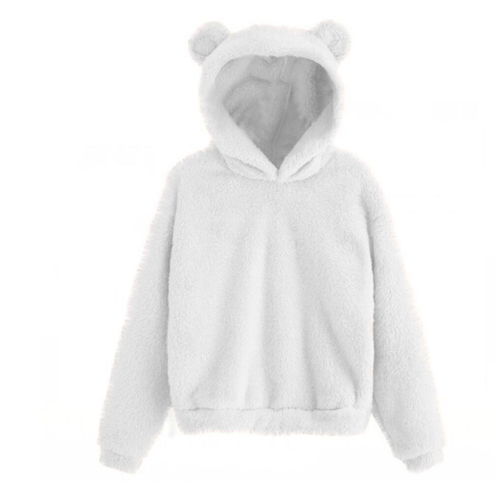 Damen Kapuzenpullover mit Bärenohren Flauschiger Sherpa Fleece Pullover Langarm Niedlich Locker Freizeit Warm Plüsch Kapuzenpullover Oberteile
