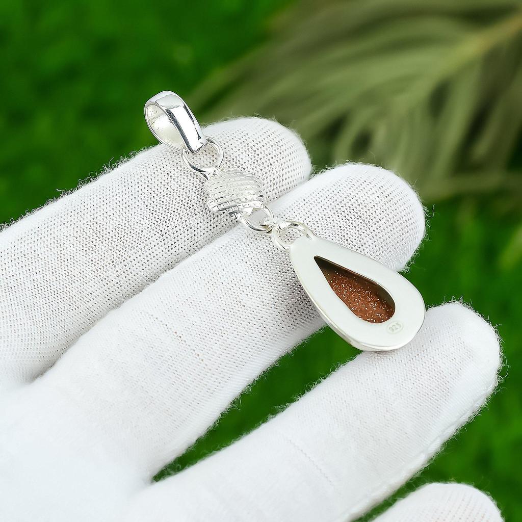 Natural Sun Sitara Gemstone Pendant Orange 925 Sterling Silver Indian Jewelry