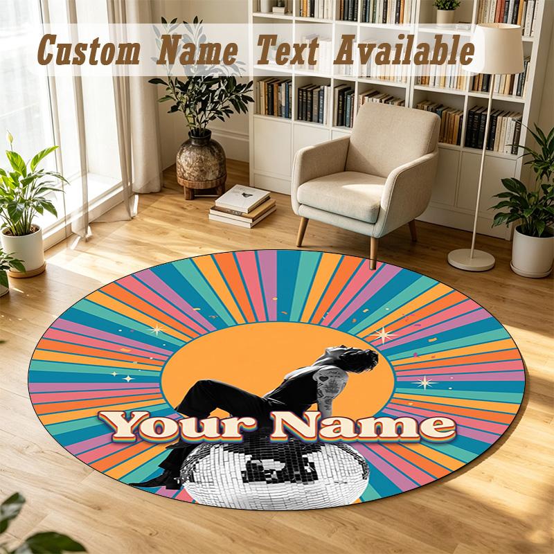 Round Rug Custom NameHarry Styles Pattern Non Slip Carpet Home Floor Decor