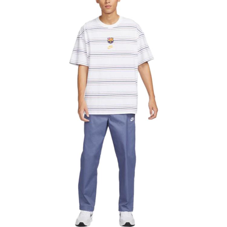 Nike Barcelona Striped Loose Fit Crew Neck Short Sleeve Drop Shoulder T-Shirt Men T-Shirts White FN2657-100