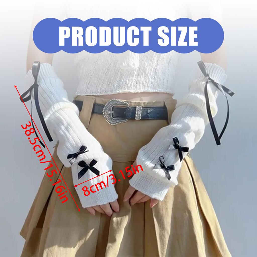 Y2K Mote Armvarmere Strikkede Sløyfehansker for Kvinner og Jenter Halvfinger Votter Ensfarget Tykke Armermer