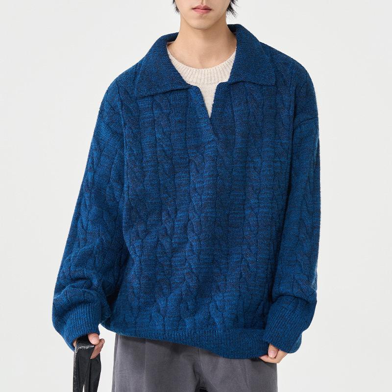 Sweater Men's Thick Warm Base Knitted Sweater Men's Lapel Sweater