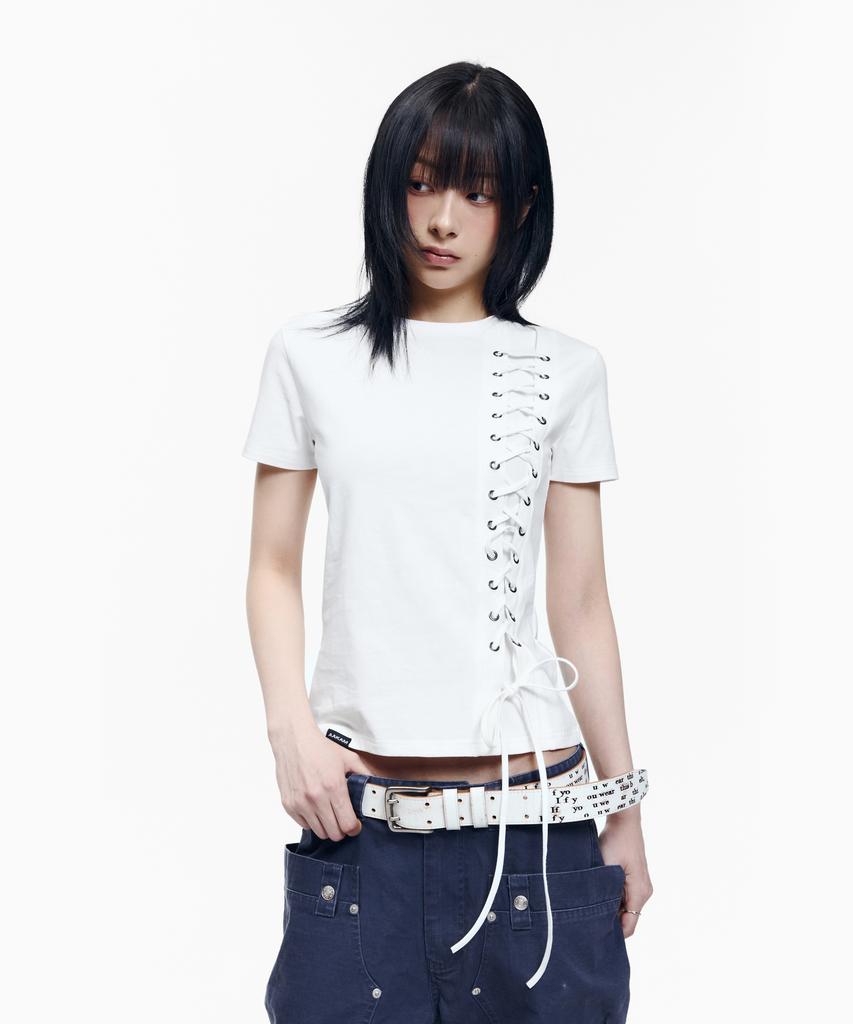 AAKAM Eyelet Corset Half Top (White)