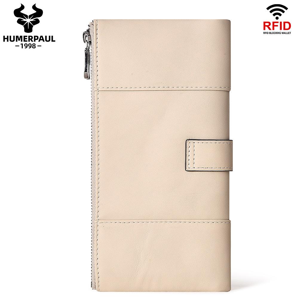 Humerpaul Women Leather Wallet Hand-held Wallet Large-capacity Multi-function First-layer Cowhide Wallet Folding Coin Purse
