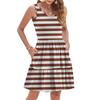 Women's Summer Fashion Casual V-neck Pleated Patchwork Striped Print Sleeveless Pocket Vest Dress